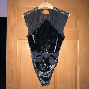 NWT Victoria’s Secret Black Lace and Crushed Velvet Bodysuit Lingerie